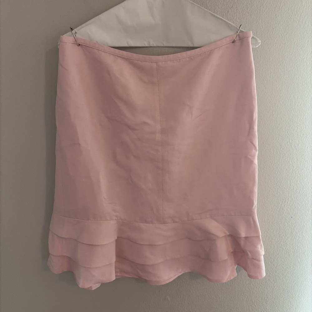 ANN TAYLOR LOFT‎ LIGHT PINK MIDI LINEN BLEND SKIRT SIZE 6